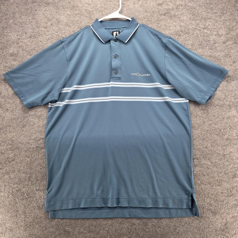 FootJoy Polo Shirt Mens Large Blue The Players Golf Stretch Striped Performance